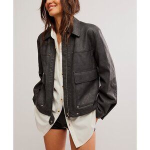 FREE PEOPLE Blair Vegan Leather Jacket / Charcoal Combo